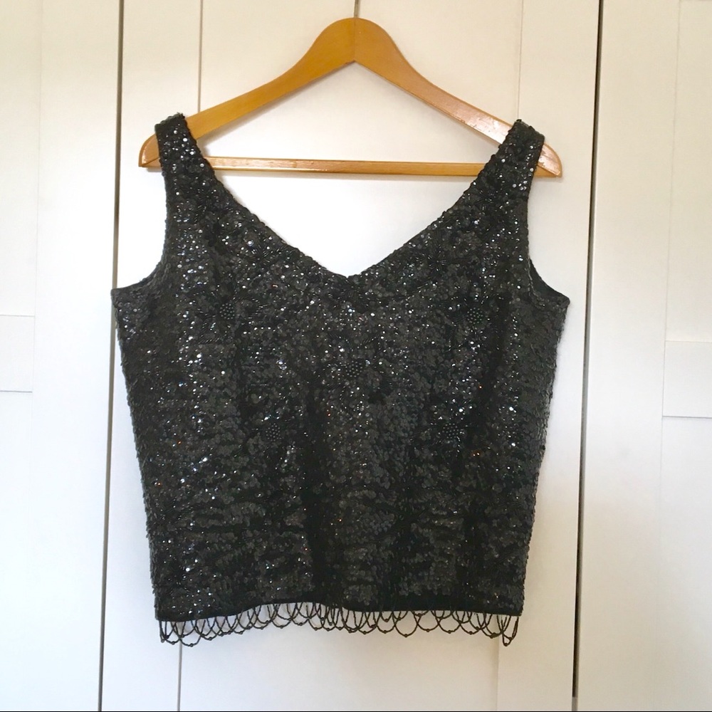 Vintage Black Beaded Sequin Evening Top size L